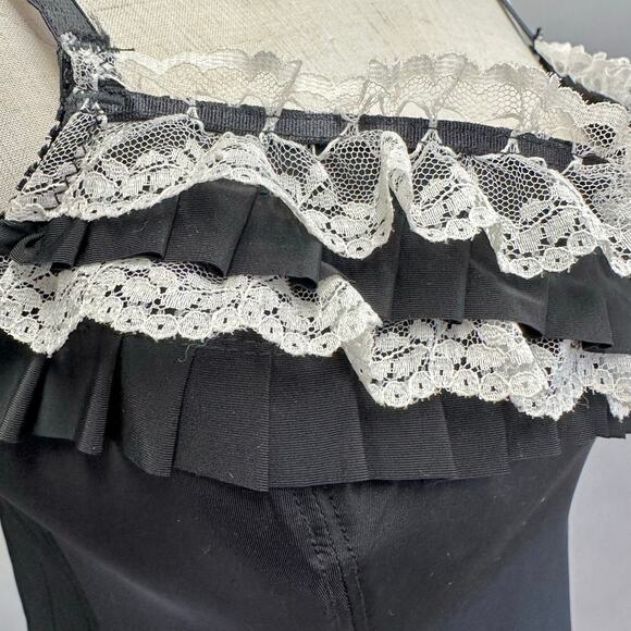 Cacique Black and Gold Lace Bustier Corset Bra Top Size 38C Velvet Trim Goth - Picture 7 of 16